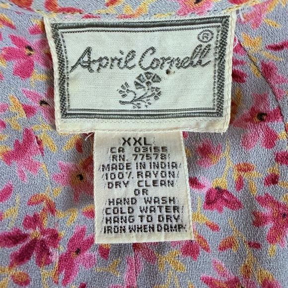 April Cornell Floral Rayon Maxi Dress Pink Yellow Sleeveless Vintage XXL - Picture 6 of 8